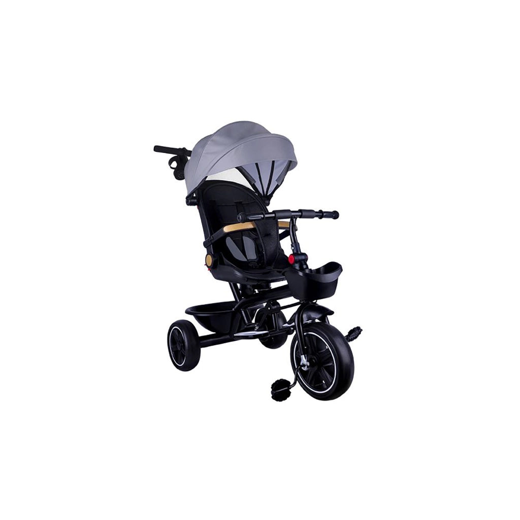 Passeggino Triciclo con Sedile Girevole 65x47x110 cm con Cappotta e Cestini Grigio