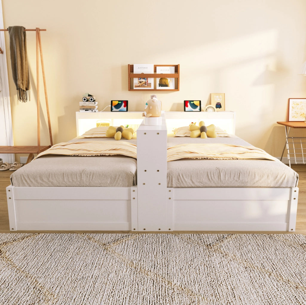 Letto multifunzionale 90/180x200 cm con LED, prese integrate e vani contenitore
