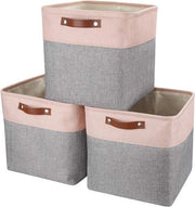 Cassa di stoccaggio in materiali, cassetti di archiviazione cubici, set da 3 (grigio/rosa, confezione da 3)