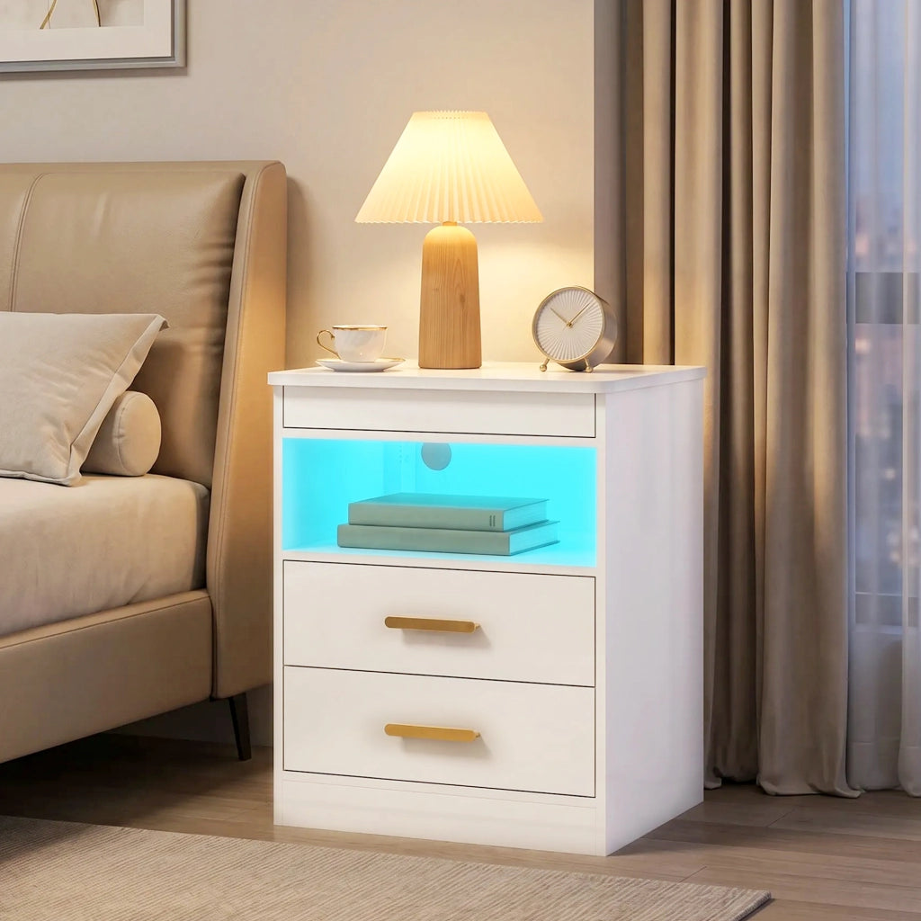 Tavolino da salotto con LED e ricarica ¨C Minimal ¨C Bianco lucido