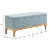 Panca Imbottita Contenitore in Tessuto con Design Scandinavo, 110x39x45Acm - Azzurro