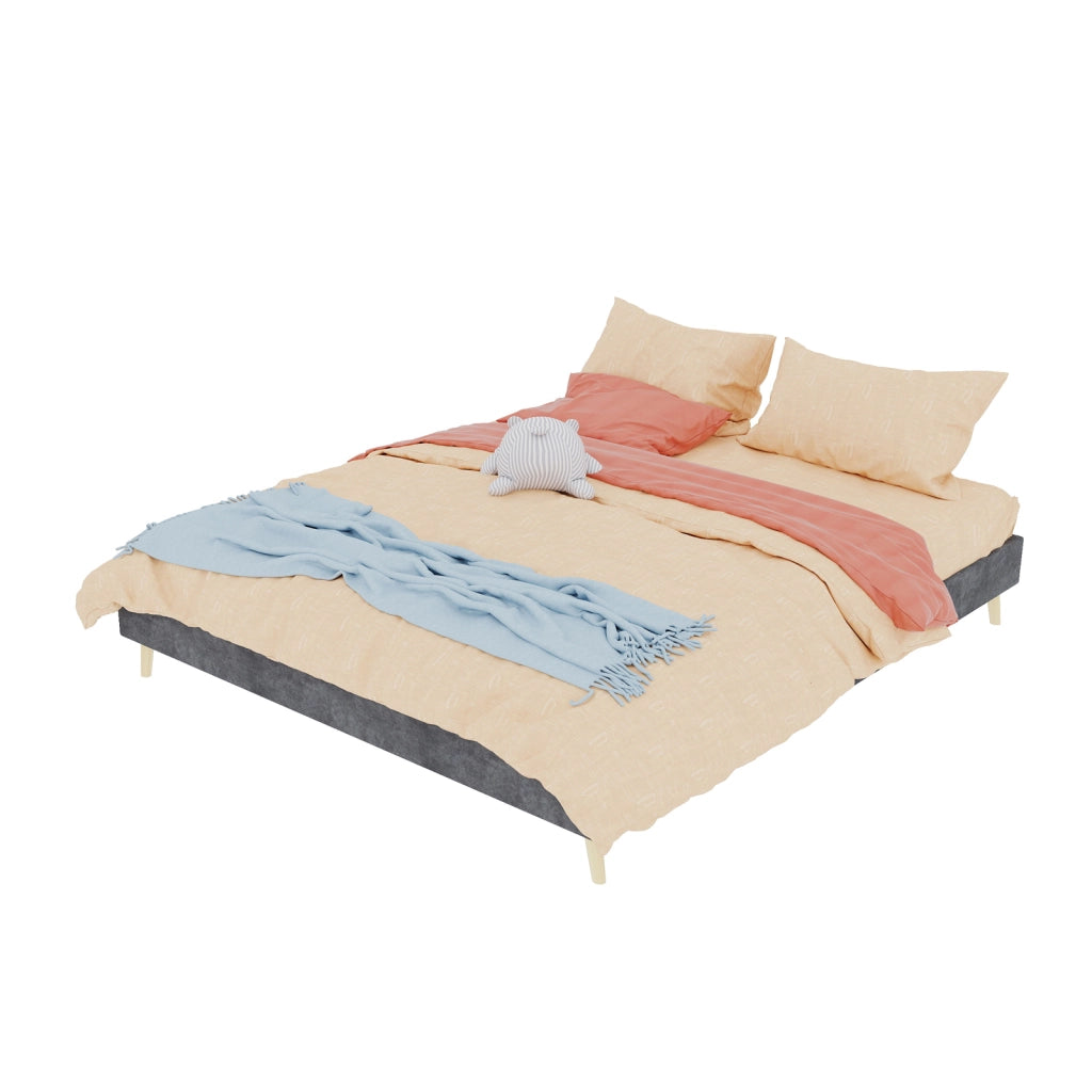 Letto matrimoniale 160x200 cm in velluto Dutch, grigio, con testiera alta e struttura in legno