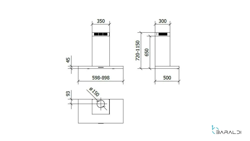 CAPPA LEA PARETE cm 60 - Drydrop - Nera - 800 m3/h