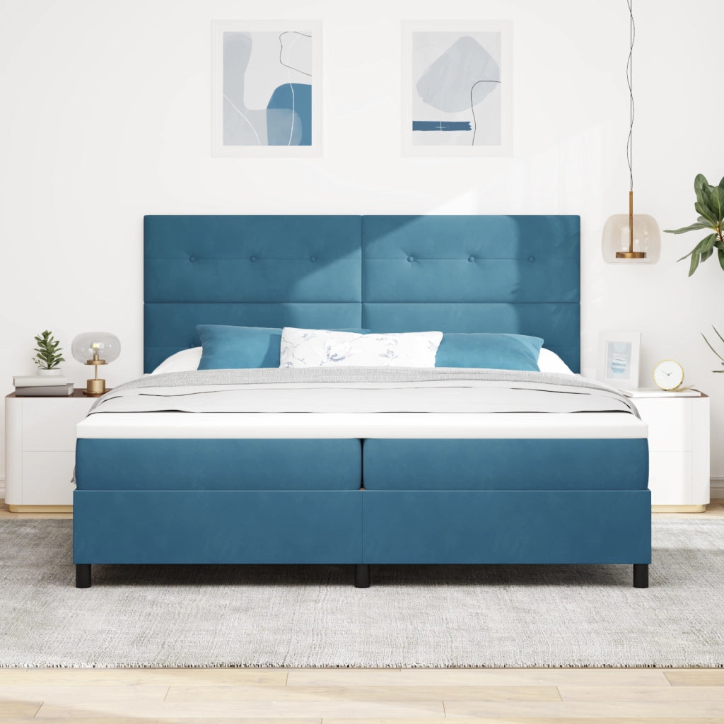 Letto con Contenitore e Materasso Blu Scuro 200x200 cm in Velluto