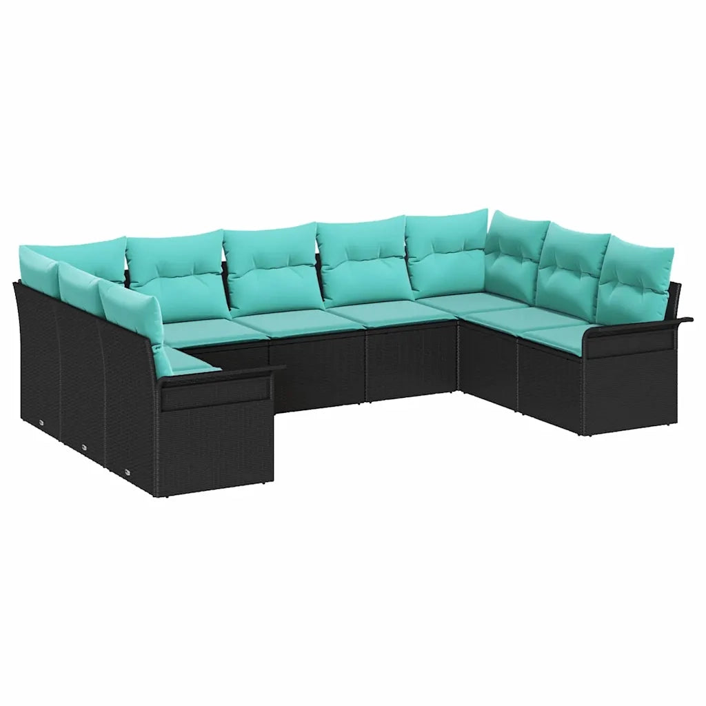 Set Divano da Giardino con cuscino 9 pcs Nero polyrattan 3345526