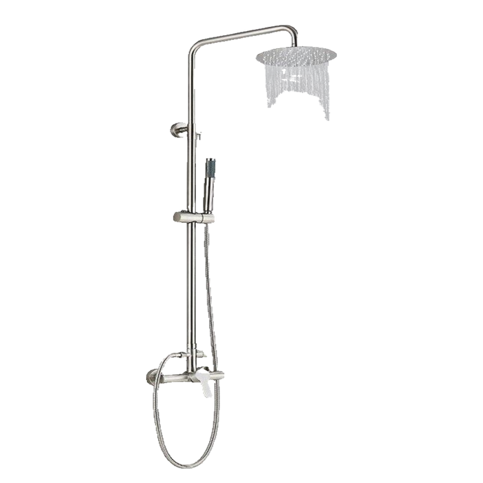 JANA | Set pioggia premium in acciaio inox spazzolato | Miscelatore doccia di design | Miscelatore doccia completo di doccetta