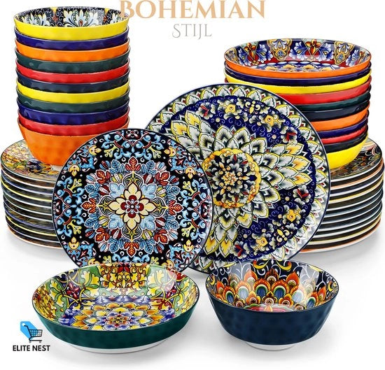 Servizio da Caffè e Dessert in Stile Bohemiano - 24 pezzi - Set Completo con Contenitore per Cereali e Pasta