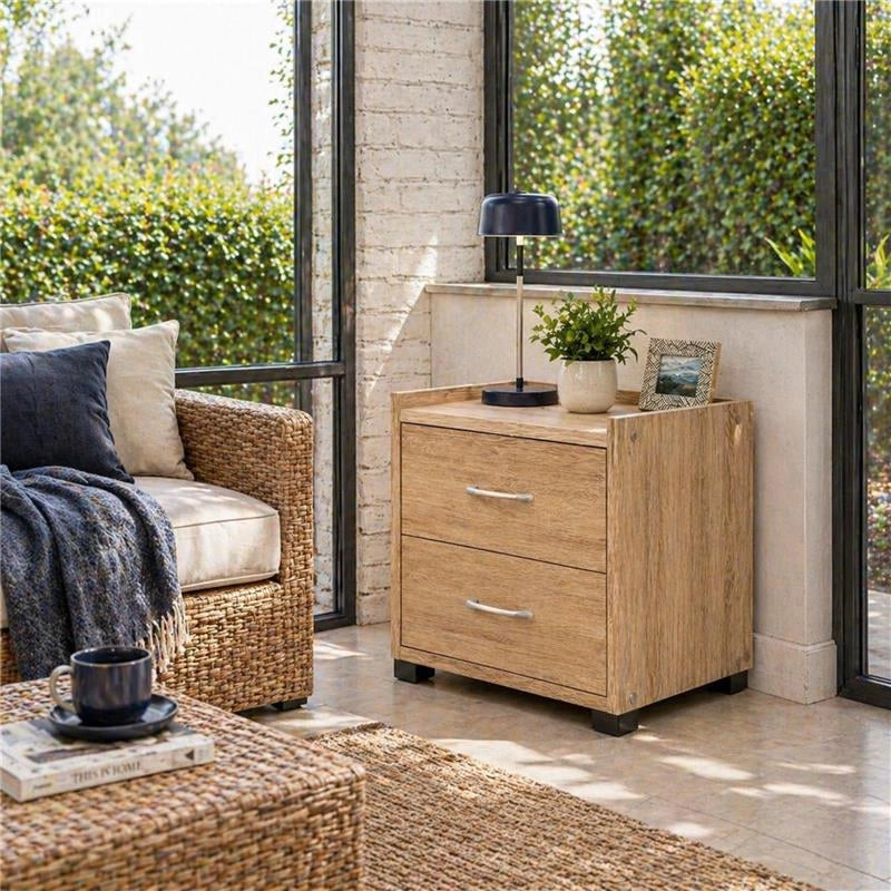 CASSETTIERA IN LEGNO CON DUE CASSETTI COLORE ROVERE DIMENSIONI 43X40X43,5CM