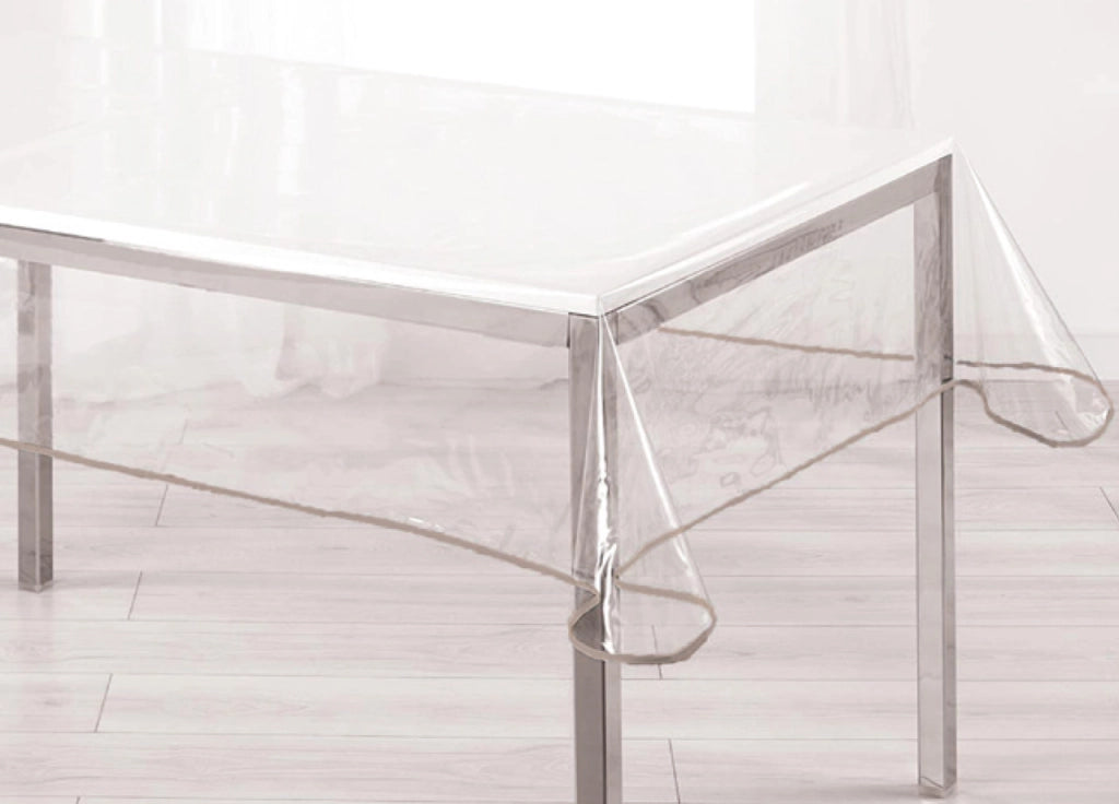 Tovaglia Antimacchia Plastificata Crystal  PVC Trasparente Proteggi Tavolo Con Bordo - 140x160 - Trasparente