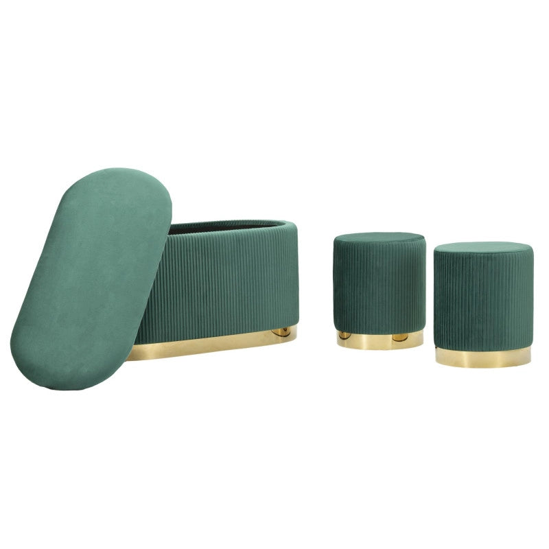 Panca Con Contenitore E Sgabelli Shopy Verde Set 3 Pz cm 80x37x42-29x35