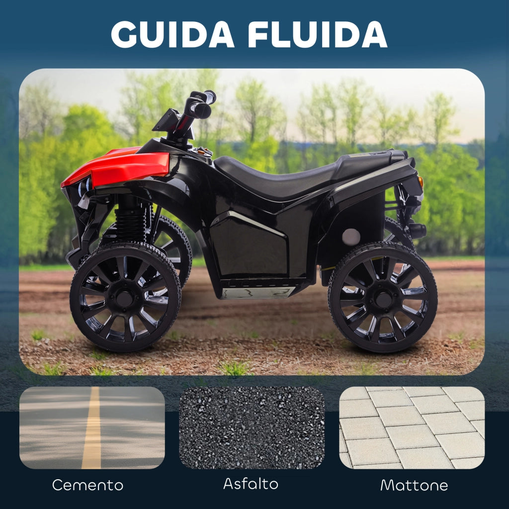 Quad Elettrico per Bambini ¨C Xylo ¨C 6V con Fari LED e Musica, Rosso, 3-6 Anni
