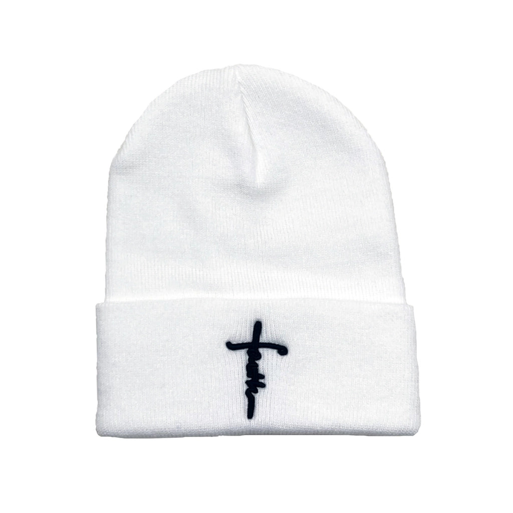 Cappelli invernali caldi di lana con croce, colore bianco