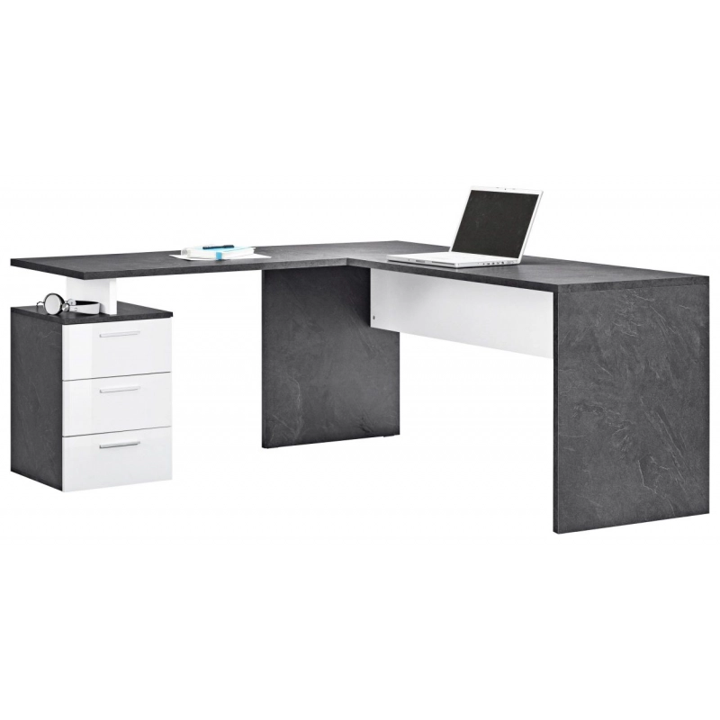 Scrivania ad angolo New Selina – 180x75x60 – Bianco Lucido e Report