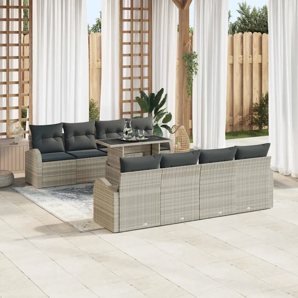 Set Divano da Giardino 9 pcs Grigio chiaro polyrattan 3348608