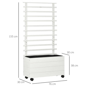 Fioriera con grigliato e ruote in legno bianco 76 x 30 x 155 cm