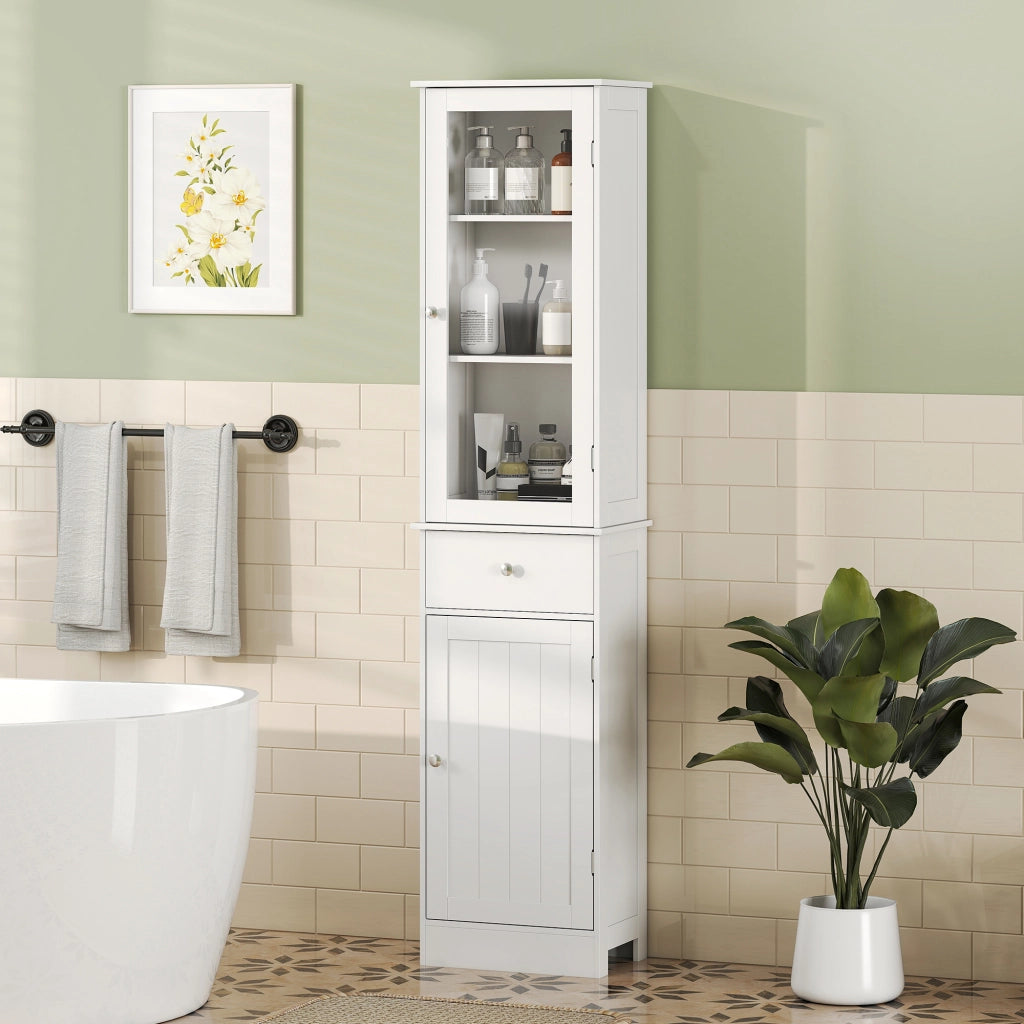 Mobile Colonna Bagno Salvaspazio ¨C Xylo ¨C Bianco 40x27x171.5cm MDF con Cassetto e Ripiani
