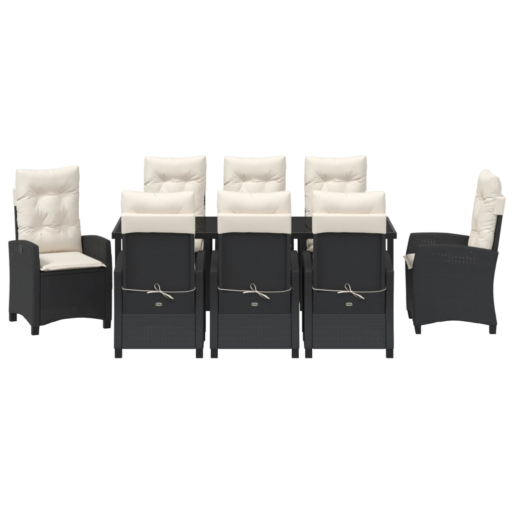 Set da Pranzo da Giardino 9 Pezzi con Cuscini Nero Polyrattan