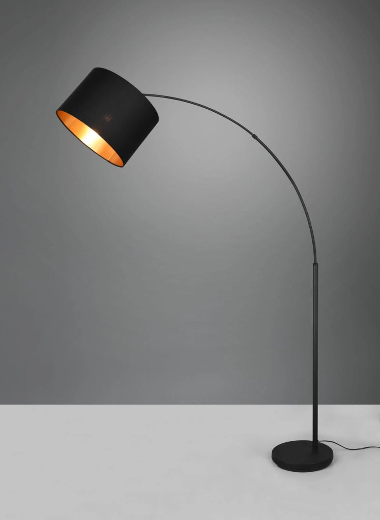 BOLIVIA PIANTANA METALLO NERO AD ARCO CON PARALUME NERO E ORO H. 171CM 1 LUCE ATTACCO E27