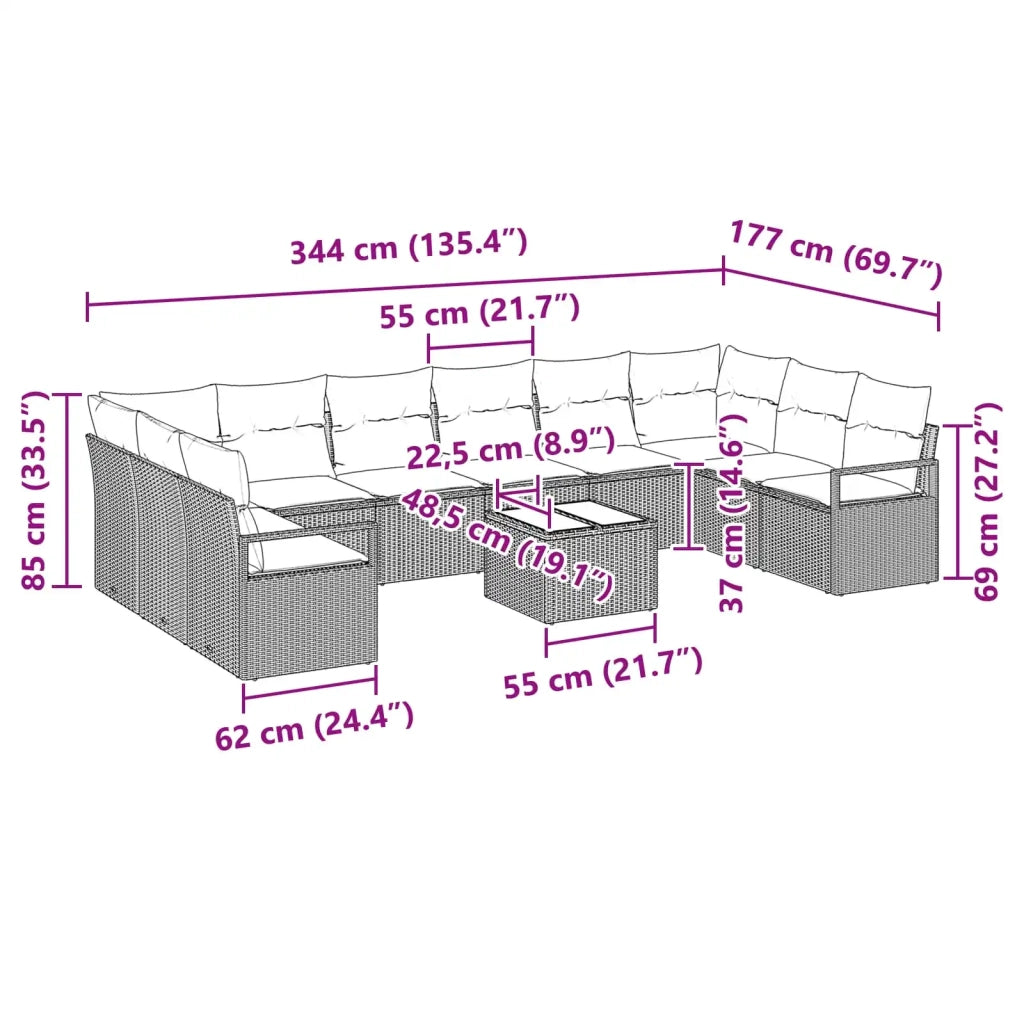 Set di divani con cuscino 11 pcs Grigio polyrattan