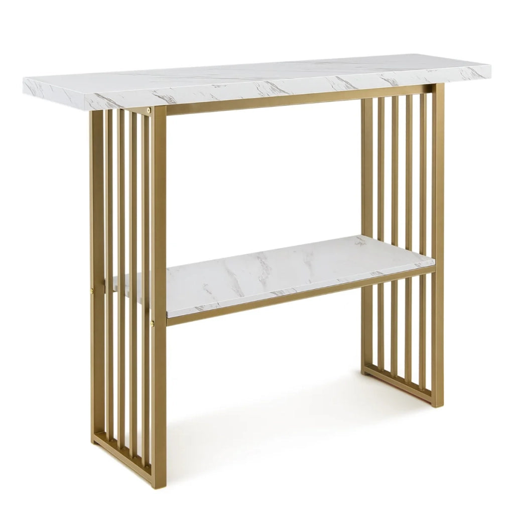 Tavolo consolle a due livelli 120 x 29,5 x 92,5 cm design scandinavo facile da riporre MDF bianco e acciaio color oro 20_0013831