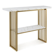 Tavolo consolle a due livelli 120 x 29,5 x 92,5 cm design scandinavo facile da riporre MDF bianco e acciaio color oro 20_0013831