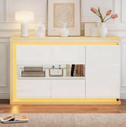 Credenza 140x40x84 cm con LED, vetro temperato e 3 ante