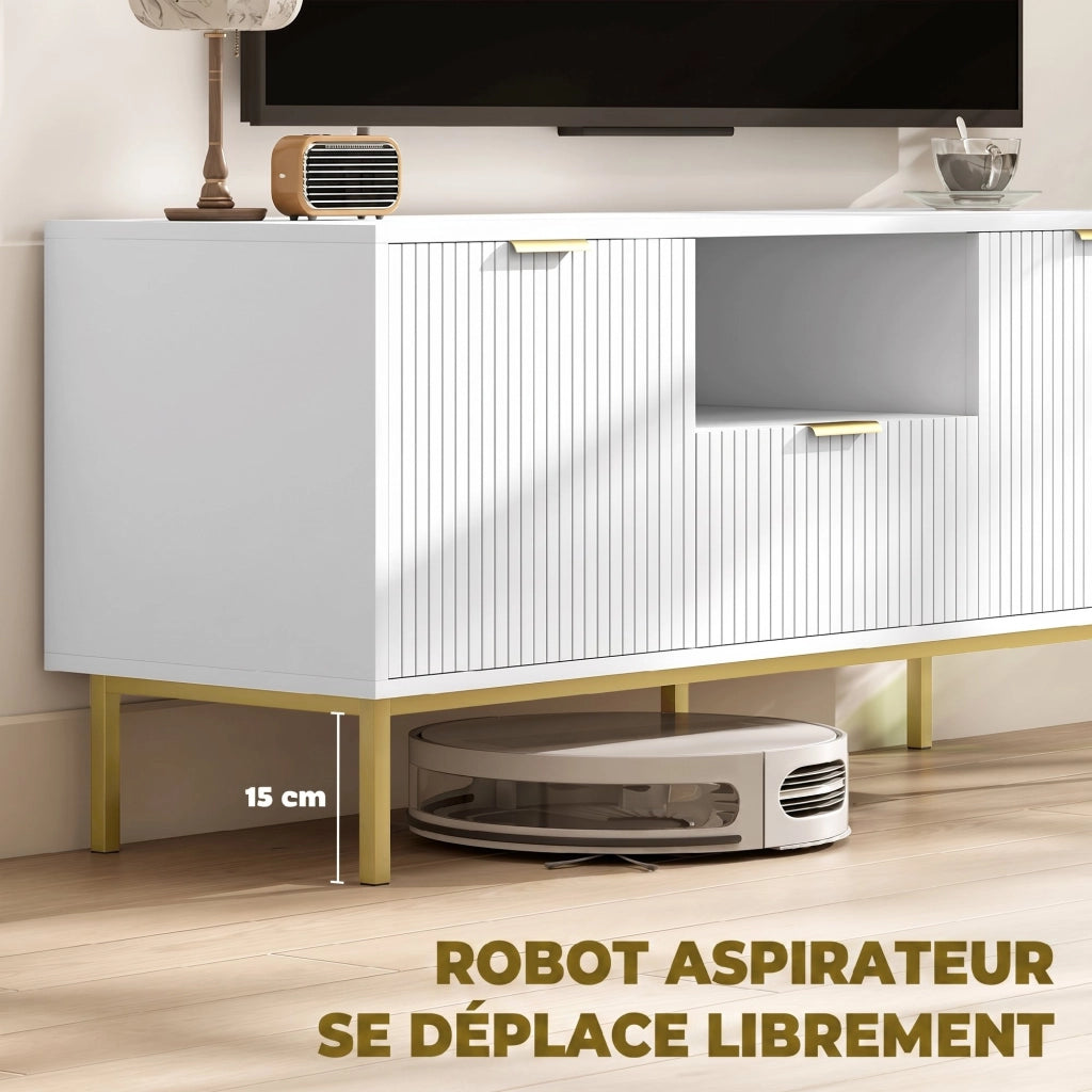 Mobile TV con 2 ante a chiusura morbida, cassetto e ripiano aperto ¨C zephmum ¨C bianco 120x39x54 cm