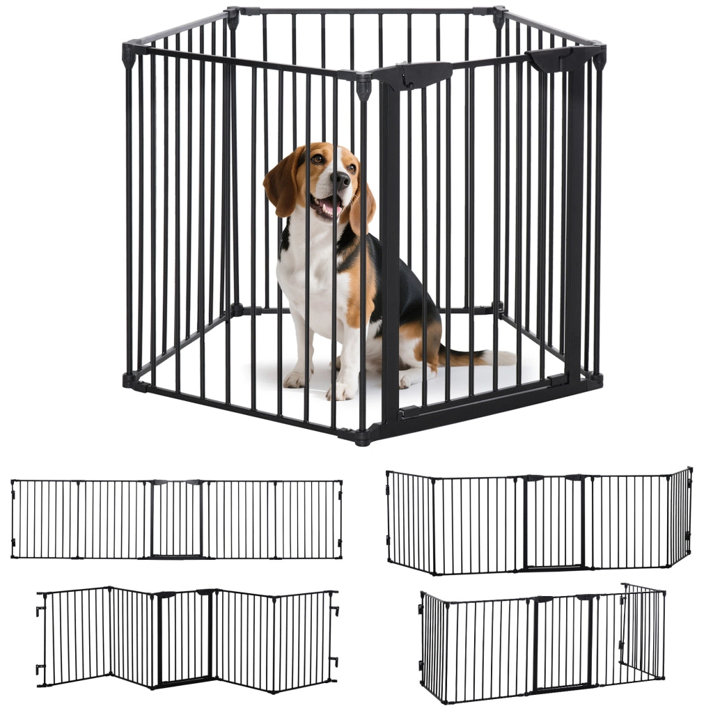 Cancellino per Cani Taglia Piccola e Media Pieghevole a 5 Pannelli, in Metallo e Plastica, 300x3x74.5 cm, Nero