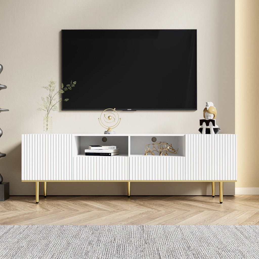 Mobile TV con 2 Cassetti e 2 Vani; Dettagli Dorati; Stile Moderno; Soggiorno; 165??36??55 cm; in Pannello Truciolare; Bianco