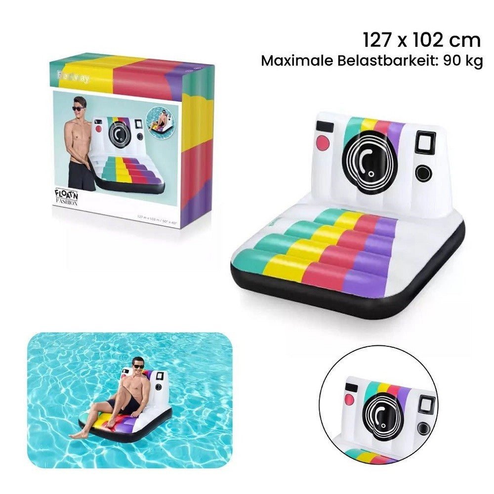 Trade Shop - Poltrona Materassino Gonfiabile Fashion Polaroid Vintage 127x102cm Piscina 43656 -