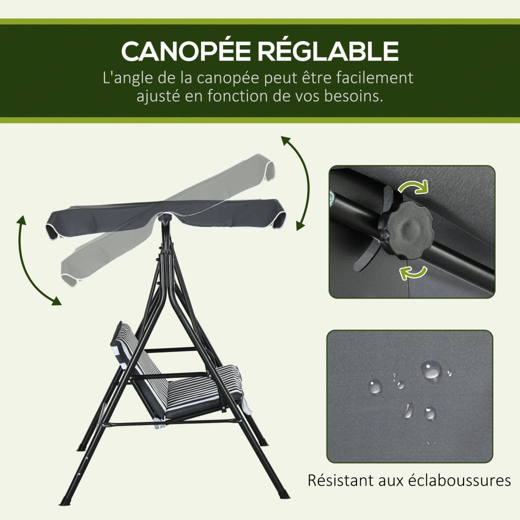 Amaca da giardino 3 posti con cuscini ¨C zephmum ¨C nero grigio 172x110x153 cm