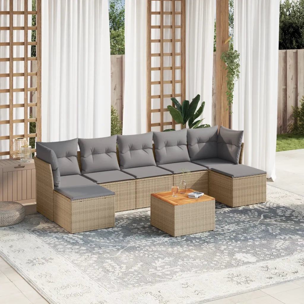 Set Divano da Giardino 8 pz con Cuscini Beige Misto Polyrattancod mxl 116890