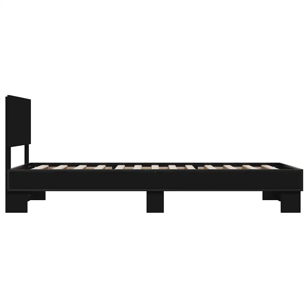 Letto singolo | Letto per adulti | Giroletto Nero 75x190 cm in Legno Multistrato e Metallo