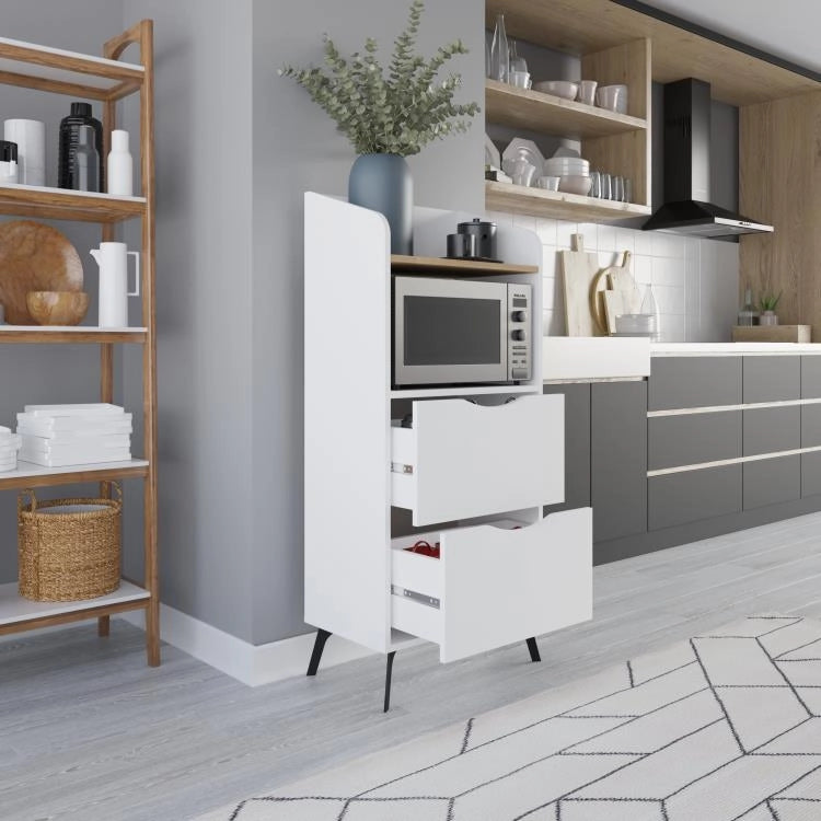 Mobile Multiuso Bianco con 2 Cassetti e 1 Ripiano Effetto Legno 60x36x136 cm