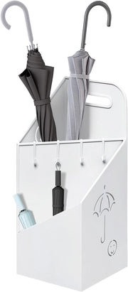 Portaombrelli con 4 Ganci e 2 Aree Separate, in Metallo Antiruggine, con Design a Conca e Sorriso, per Corridoio, Ingresso, Bianco