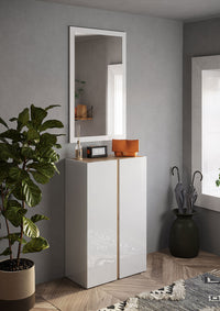 Mobile Multiuso 2 Ante con 5 Ripiani 70x35x111 cm Frame Bianco Lucido e Cadiz