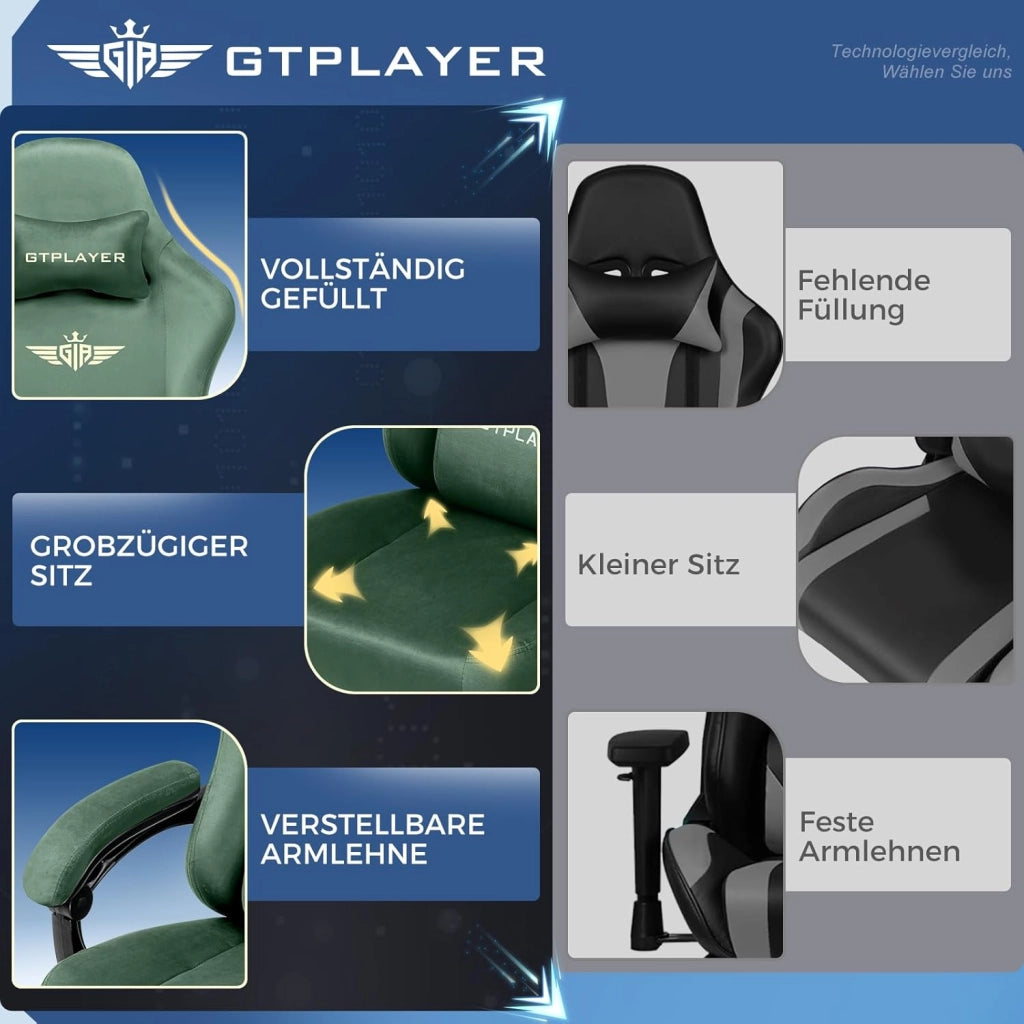 Sedia da gioco, traspirante, sedia da ufficio, ergonomica, in tessuto di alta qualità, ergonomica, schienale regolabile a 160°, poggiapiedi estraibile, carico 180 kg,verde