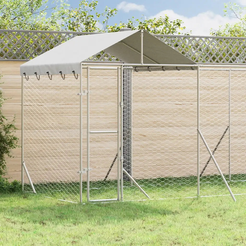 Cuccia Cani da Esterno Tetto Argento 6x2x2,5 m Acciaio Zincato 3190467