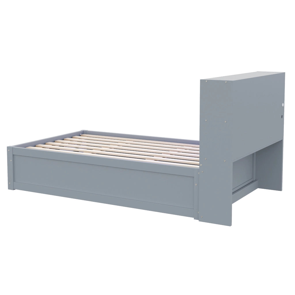 Letto multifunzionale 90x200 cm con LED, prese integrate e vani in grigio