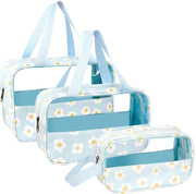 Set di 3 toilette trasparenti, toilette in PVC impermeabile per donne, set di viaggio leggero con contenitori per trucchi (blu)