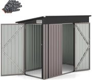Capanno da Giardino 2,6㎡, Casetta Porta Attrezzi da Esterno in Metallo Zincato Resistente alle Intemperie con 2 Porte e Tetto Inclinato, Ripostiglio per Cortile (Grigio Caldo)