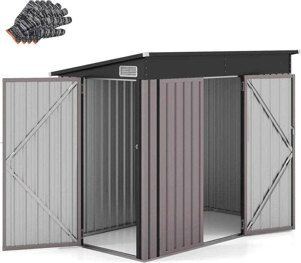 Capanno da Giardino 2,6㎡, Casetta Porta Attrezzi da Esterno in Metallo Zincato Resistente alle Intemperie con 2 Porte e Tetto Inclinato, Ripostiglio per Cortile (Grigio Caldo)