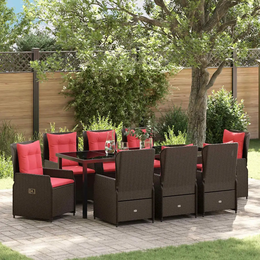Set da Pranzo per Giardino 9 pcs Marrone Poly Rattan 3381029