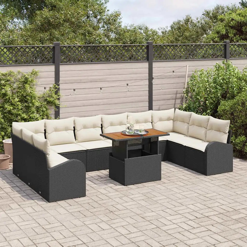 Set Divano da Giardino con cuscino 11 pcs Nero e crema