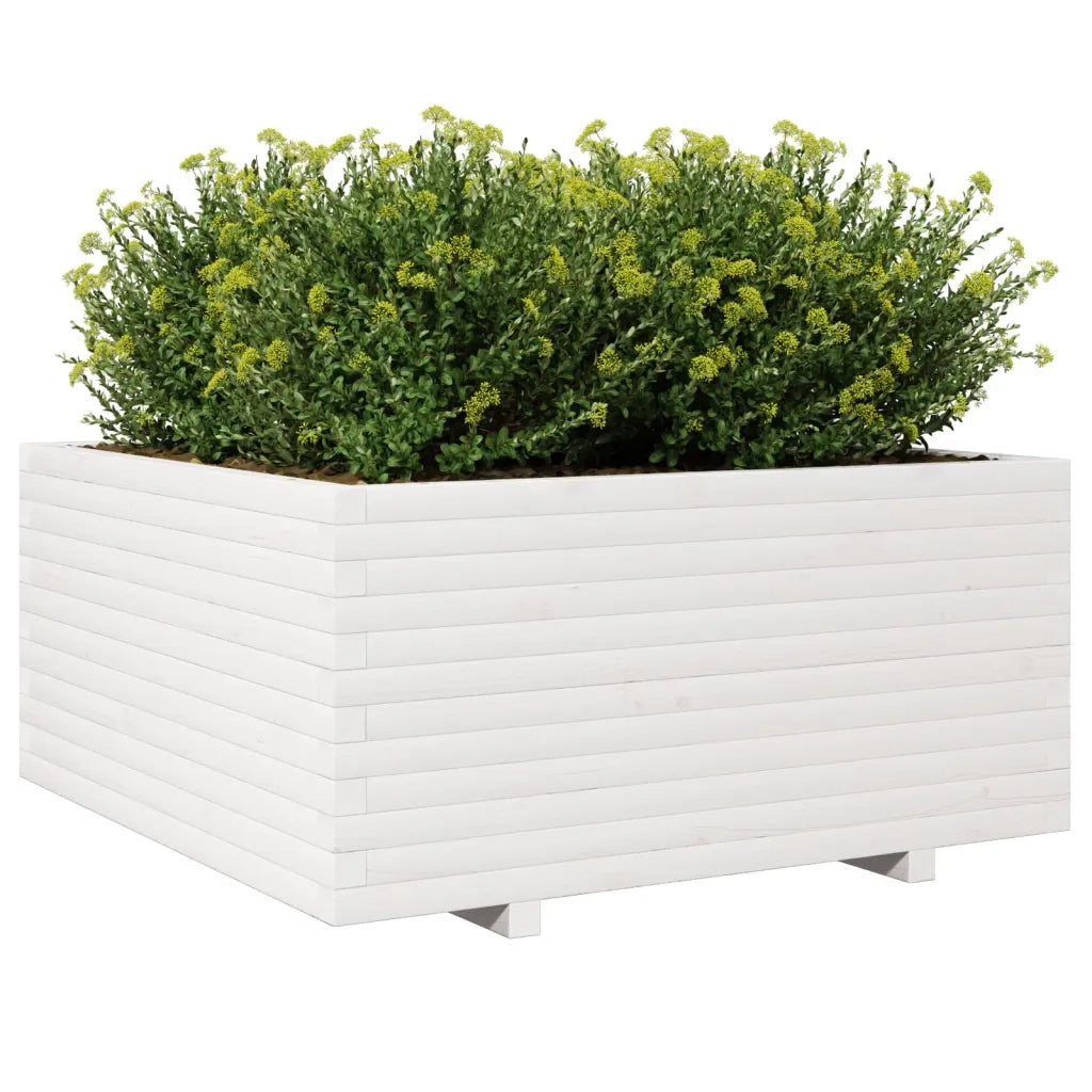 Fioriera da Giardino Bianca 100x100x49,5 Legno Massello di Pino 3282540