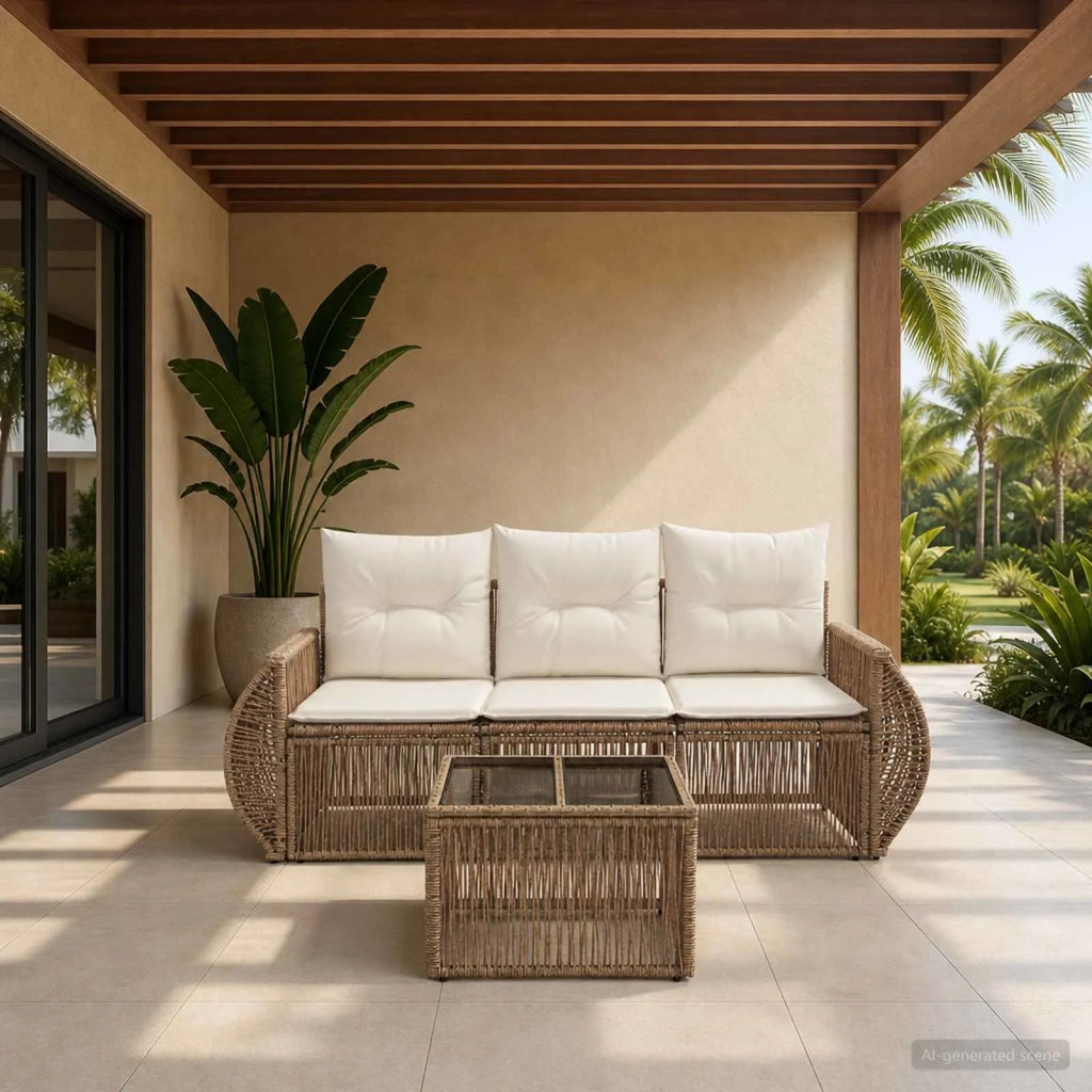 Set Divano da Giardino 4 pcs Beige e Bianco Crema polyrattan 3435339