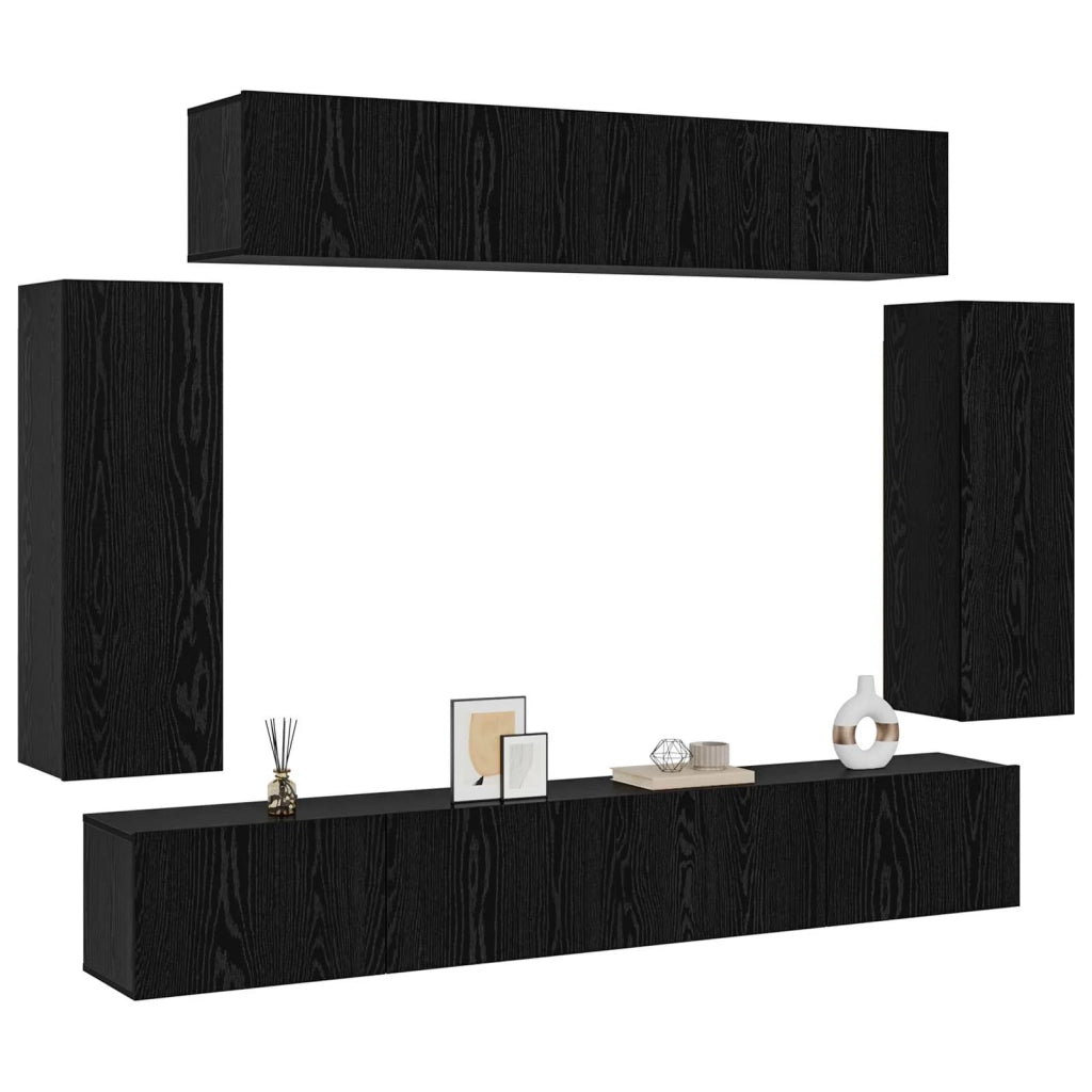 Set mobile TV 6 pz | Armadietto TV | Mobile Porta TV Rovere Nero 100 x 30 x 30 cm