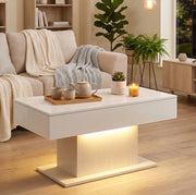 Tavolino da caffè con LED RGB e 2 cassetti, bianco lucido