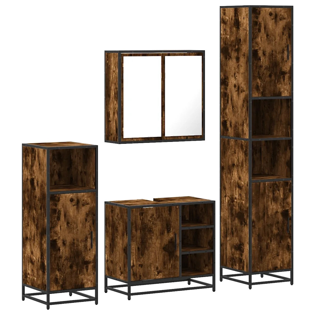 Set Mobili da Bagno 4 pz Rovere Fumo in Legno Multistrato