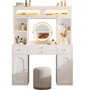 Toeletta con specchio LED; 4 cassetti; 4 vani e 2 ante in vetro per camera da letto; MDF; 120x40x160 cm